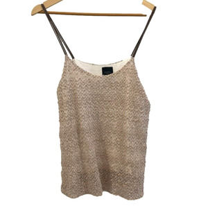 Anthropologie Deletta Blouse Womens Medium Tan Sequin Shimmer Loose Knit Strappy